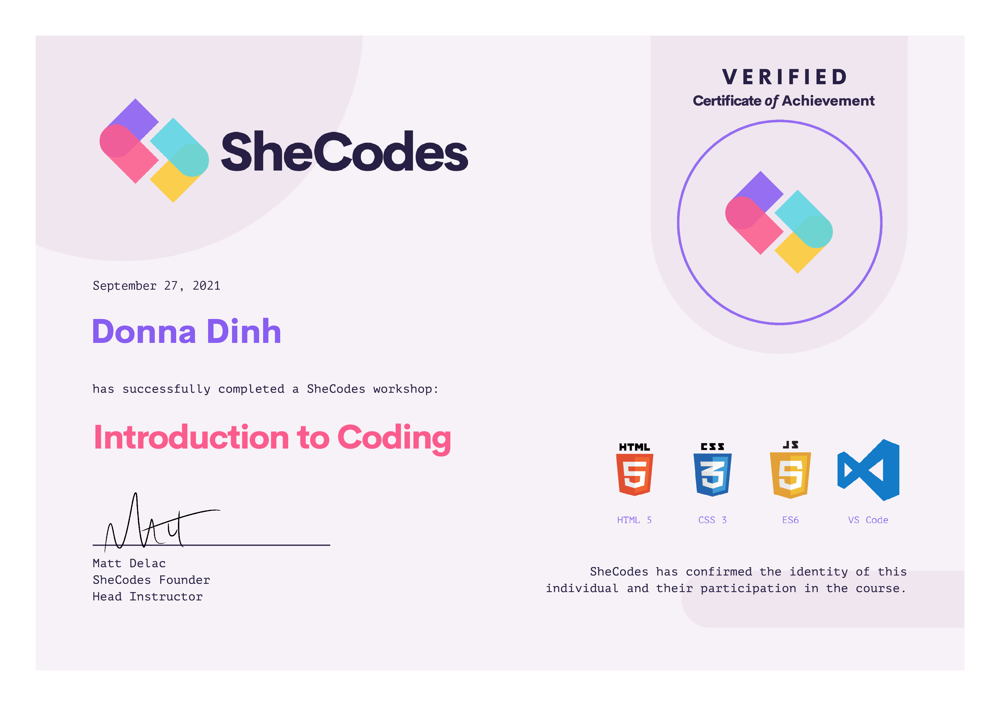 SheCodes Basic Certificate